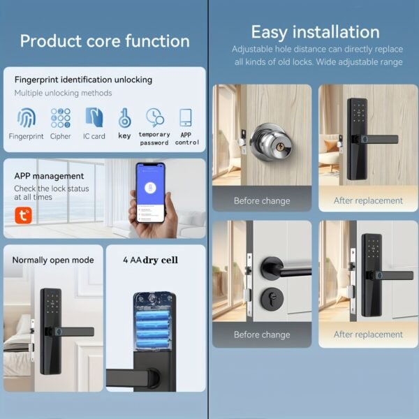 5-in-1 Fingerprint Smart Door Lock with Touch Keypad & Handle