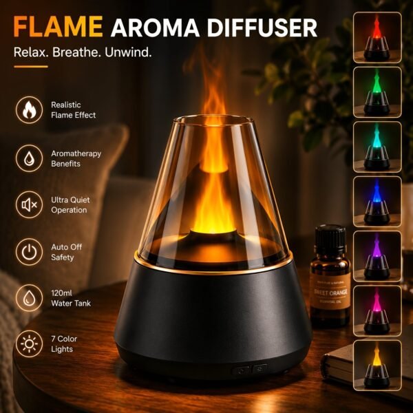 359f31ef-38f0-4c40-a8b9-6d72e2da76ad.jpg Simulated Flame Aroma Essential Oil Diffuser with Ambient Light